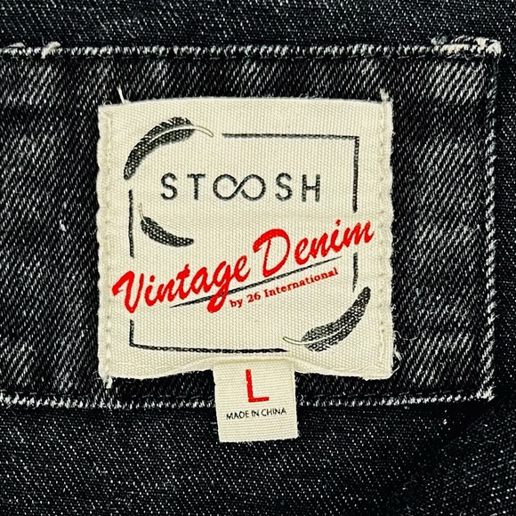 Stoosh Vintage Denim Black Butterfly Print Cropped Jean Jacket Size Large - Picture 7 of 8